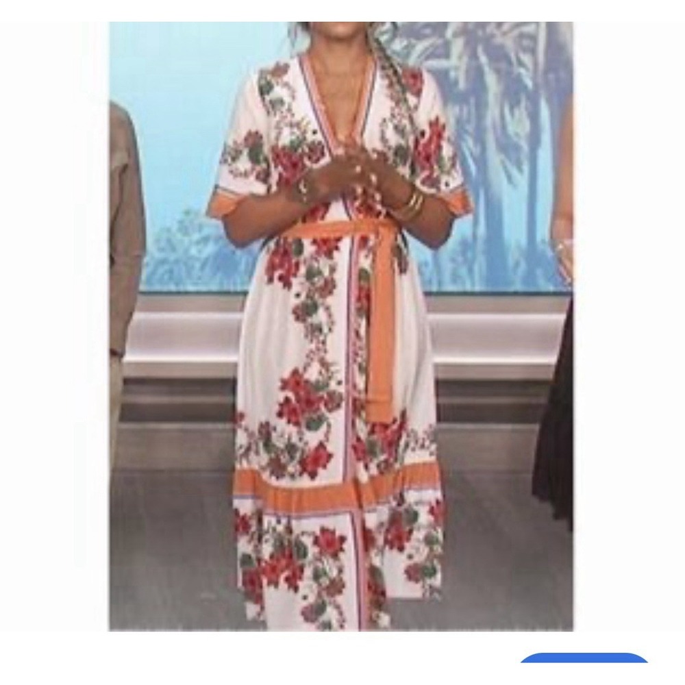 Ladies Sandro 100% Silk Floral Wrap Dress Kimono Midi Size Eu 36 UK 8 - Picture 16 of 16